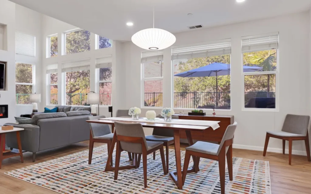 Dining table and chairs in a modern house.