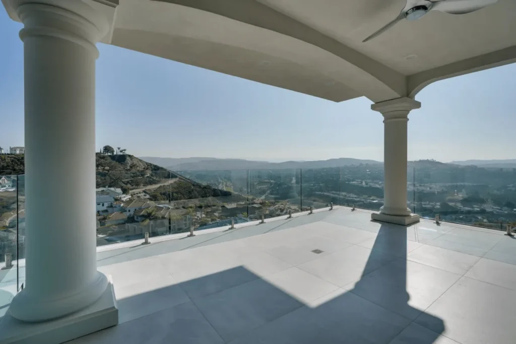 Balcony with a view of a canyon.