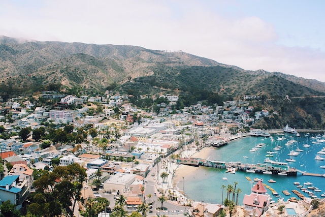 Avalon city and harbor on Catalina Island.